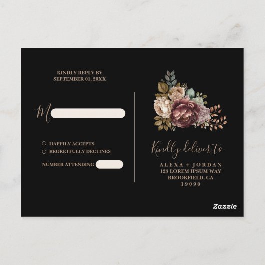 Dark Moody Roos Herfst Winter Bloemen Huwelijk RSV Briefkaart (Achterkant)