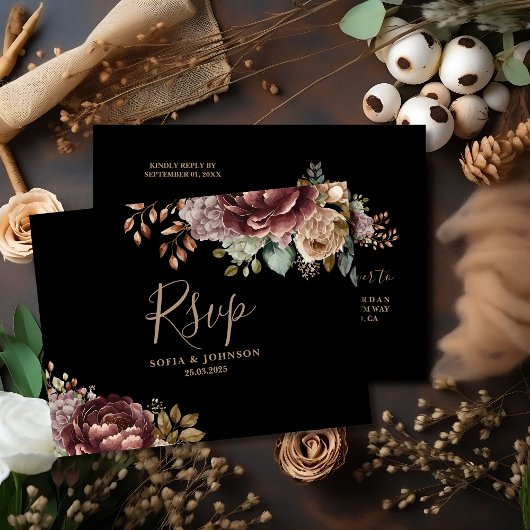 Dark Moody Roos Herfst Winter Bloemen Huwelijk RSV Briefkaart