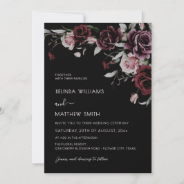 Dark Moody Roses Black Background | Photo Wedding Kaart