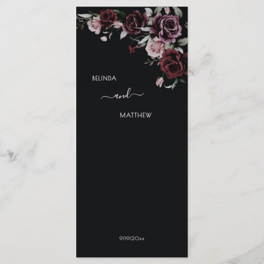 Dark Moody Roses Wedding Menu (Achterkant)