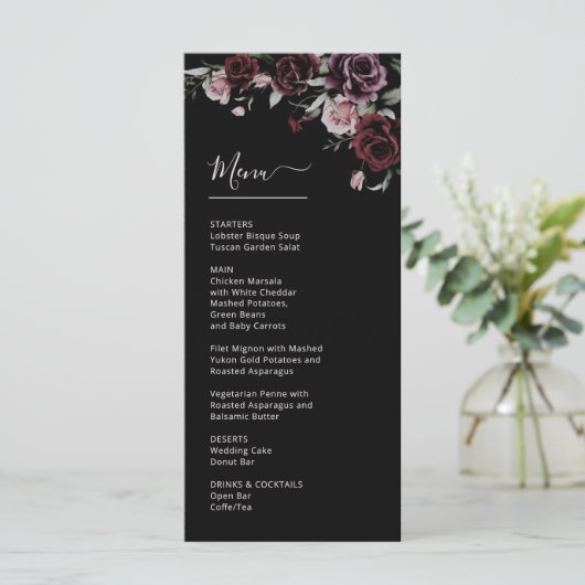 Dark Moody Roses Wedding Menu (Staand voorkant)