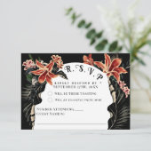 Dark Moody RSVP Card Botanische Vintage bruiloft (Staand voorkant)