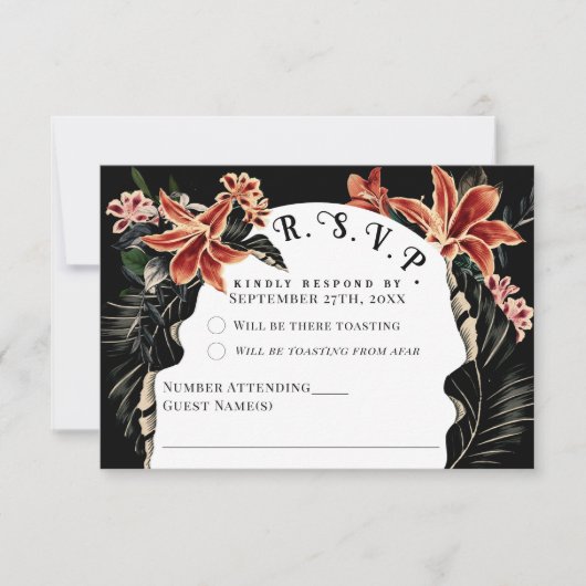 Dark Moody RSVP Card Botanische Vintage bruiloft Kaartje (Voorkant)