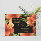 Dark Moody Sinaasappel Bloemen Bruiloft Save The D Date (Staand voorkant)