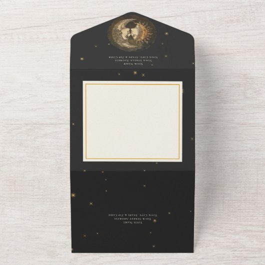 Dark Moody Victoriaans Kissing Moon & Sun Dinner All In One Uitnodiging (Buitenkant)