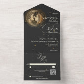 Dark Moody Victoriaans Kissing Moon & Sun QR Code All In One Uitnodiging (Binnen)