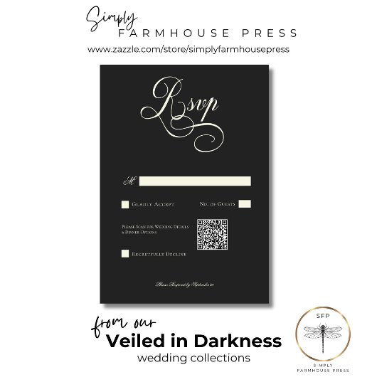 Dark Moody Victoriaans Maan & Zon Bruiloft QR Code RSVP Kaartje