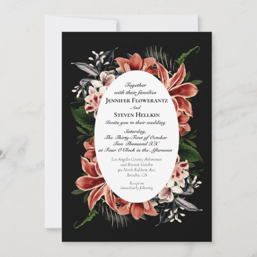 Dark Moody Wedding Invitation QR Code Botanisch Kaart (Voorkant)