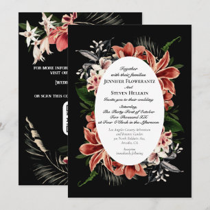 Dark Moody Wedding Invitation QR Code Botanisch Kaart