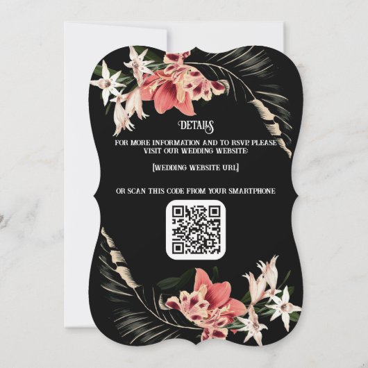 Dark Moody Wedding Invitation QR Code Botanisch Kaart (Achterkant)