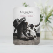 Dark Moody Western Cowboy Skull Rose Wedding Save  The Date (Staand voorkant)