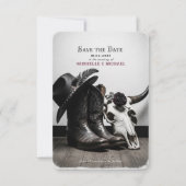 Dark Moody Western Cowboy Skull Rose Wedding Save  The Date (Voorkant)