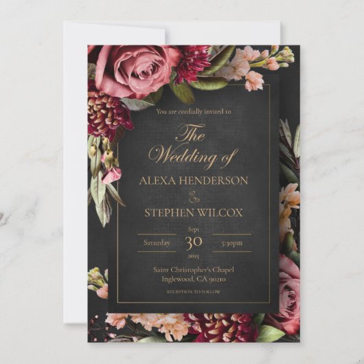 Dark Moody Winter Floral Wedding Invitation Kaart (Voorkant)