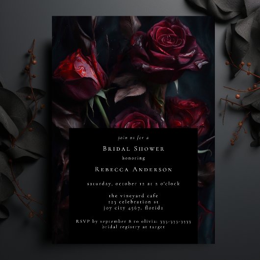 Dark Moody Zwart Gothic Red Roses Vrijgezellenfees Kaart