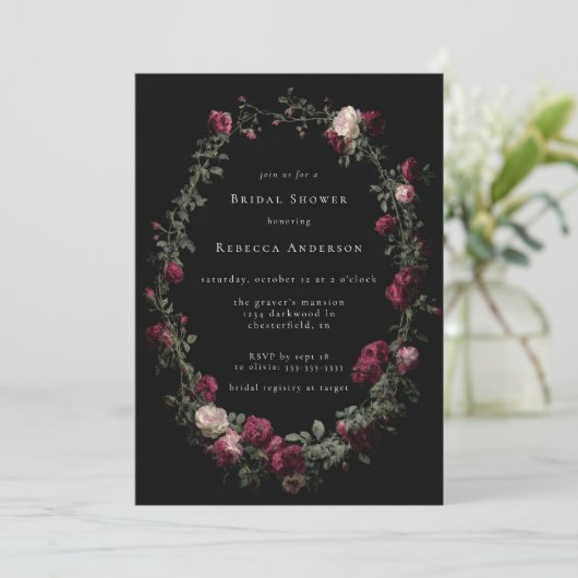 Dark Moody Zwart Gothic Red Roses Vrijgezellenfees Kaart (Staand voorkant)