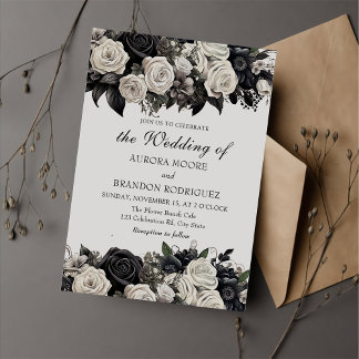 Dark Moody Zwart Gothic Rozen Bruiloft Uitnodiging