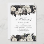 Dark Moody Zwart Gothic Rozen Bruiloft Uitnodiging (Voorkant)