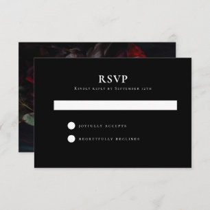 Dark Moody Zwart Romantische Rozen Huwelijk Eenvou RSVP Kaartje