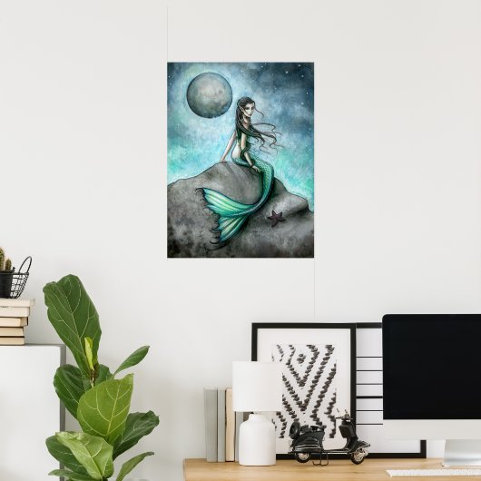 Dark Moon Mermaid Fantasy Art Poster (Thuiskantoor)