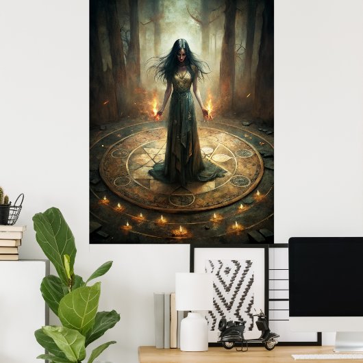 Dark Moon Witch - Ritual Circle Wall Poster (Thuiskantoor)