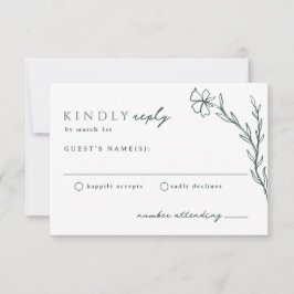 Dark Moss Emerald Green Modern Stenciled Botanical RSVP Kaartje