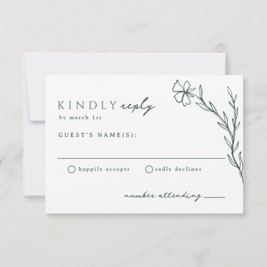 Dark Moss Emerald Green Modern Stenciled Botanical RSVP Kaartje (Voorkant)