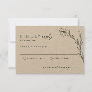 Dark Moss Emerald Green Modern Stenciled Botanical RSVP Kaartje