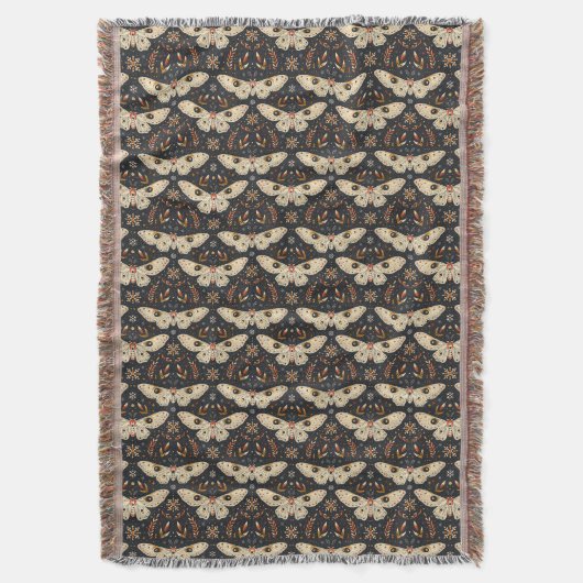 Dark Moth Witchy Boho Botanical Pattern Deken (Voorkant Verticaal)