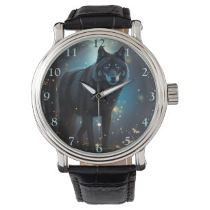 Dark Mysterious Black Wolf Horloge