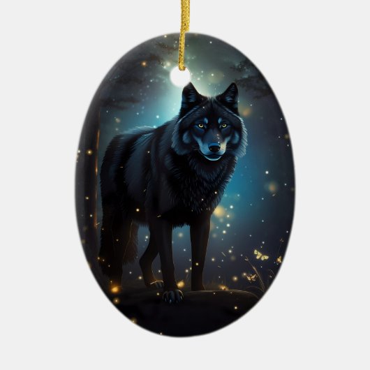 Dark Mysterious Black Wolf Keramisch Ornament (Voorkant)