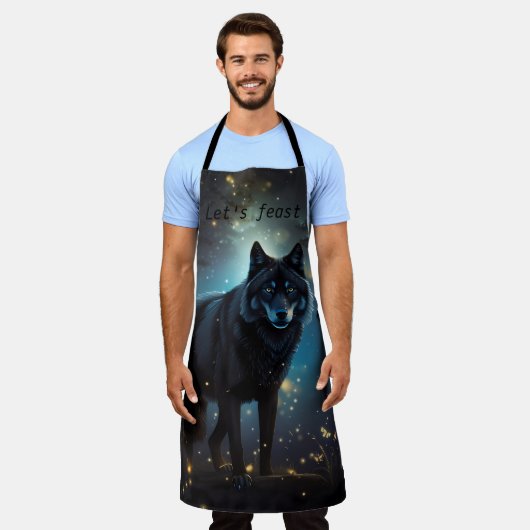 Dark Mysterious Black Wolf - Laten we feesten Schort (Gedragen)