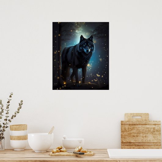 Dark Mysterious Black Wolf Poster (Keuken)