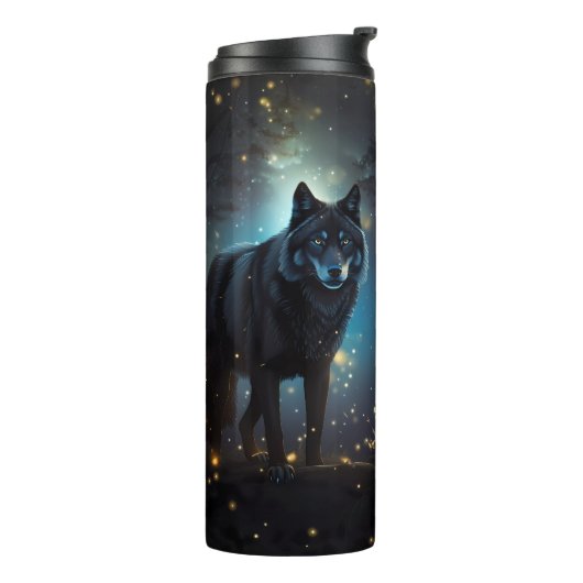 Dark Mysterious Black Wolf Thermosbeker (Gedraaid links)
