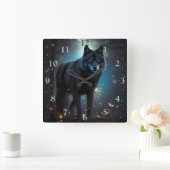 Dark Mysterious Black Wolf Vierkante Klok (Huis)