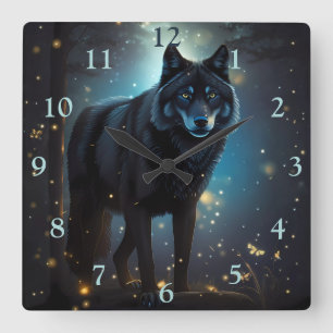 Dark Mysterious Black Wolf Vierkante Klok