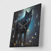 Dark Mysterious Black Wolf Vierkante Klok (Hoek)