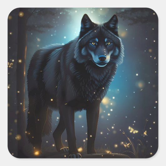 Dark Mysterious Black Wolf Vierkante Sticker (Voorkant)