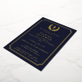 Dark Navy Asclepius Medical School Afstuderen Folie Uitnodiging (Gedraaid)