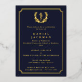 Dark Navy Asclepius Medical School Afstuderen Folie Uitnodiging (Voorkant)