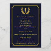 Dark Navy Asclepius Medical School Afstuderen Folie Uitnodiging (Voorkant)