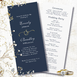 Dark Navy Background Elegant Minimal Wedding Programmakaart