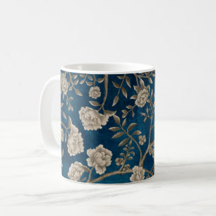Dark Navy Blue Chinoiserie Flowers & Greenery Koffiemok