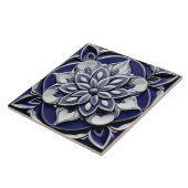 Dark Navy Blue Faux Relief  Antiek Flower Tegeltje (Zijkant)