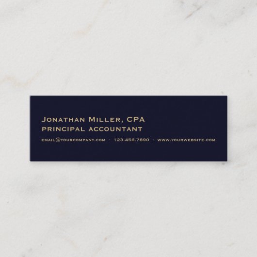 Dark Navy Blue Gold Logo Mini Visitekaartje (Voorkant)