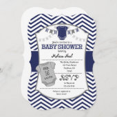 Dark Navy Blue Grey Chevron Baby shower Invitation Kaart (Voorkant / Achterkant)