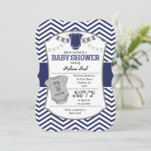 Dark Navy Blue Grey Chevron Baby shower Invitation Kaart (Staand voorkant)