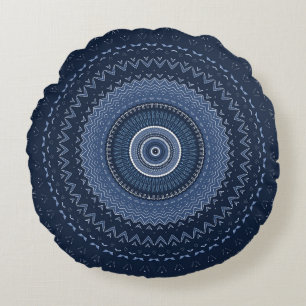 Dark Navy Blue Mandala Rond Kussen