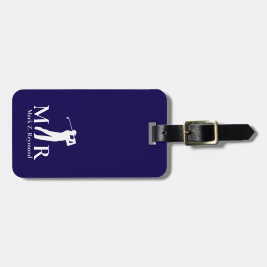 Dark Navy Blue Monogram Golfer Bagagelabel (Voorkant horizontaal)