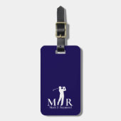 Dark Navy Blue Monogram Golfer Bagagelabel (Voorkant verticaal)