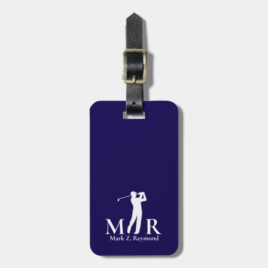 Dark Navy Blue Monogram Golfer Bagagelabel (Voorkant verticaal)